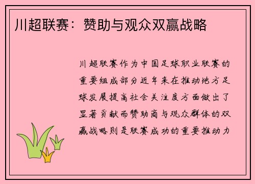 川超联赛：赞助与观众双赢战略